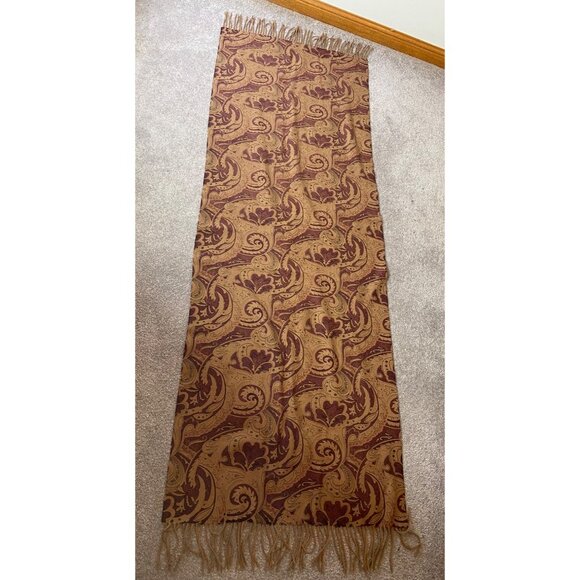 Reversible Fringed Scarf Brown Red Paisley & Leopard Print Design 70" X 26" - Picture 2 of 5